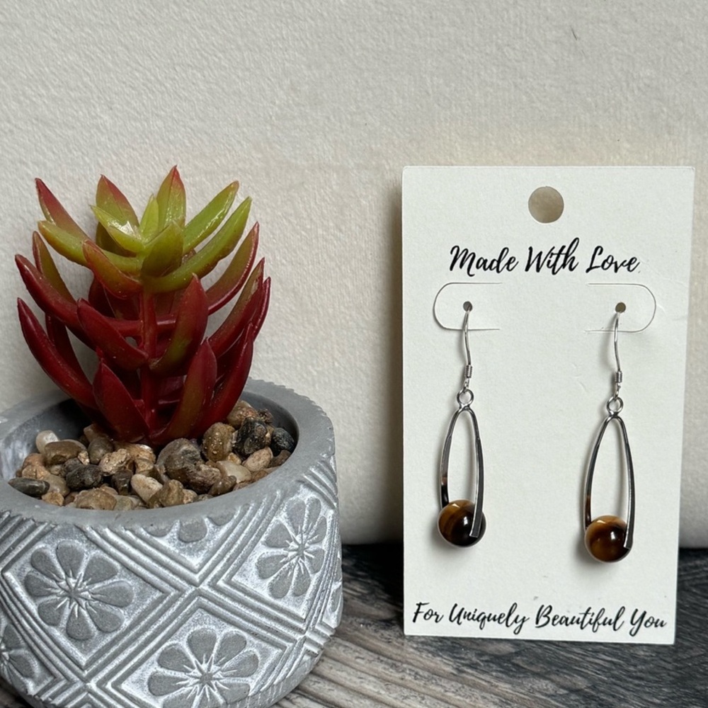 Handcrafted Tiger’s Eye Sterling Silver Dangle Earrings